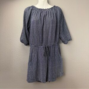 Veronica M Navy blue White Off shoulder Stripe Romper Sz M Nautical Casual